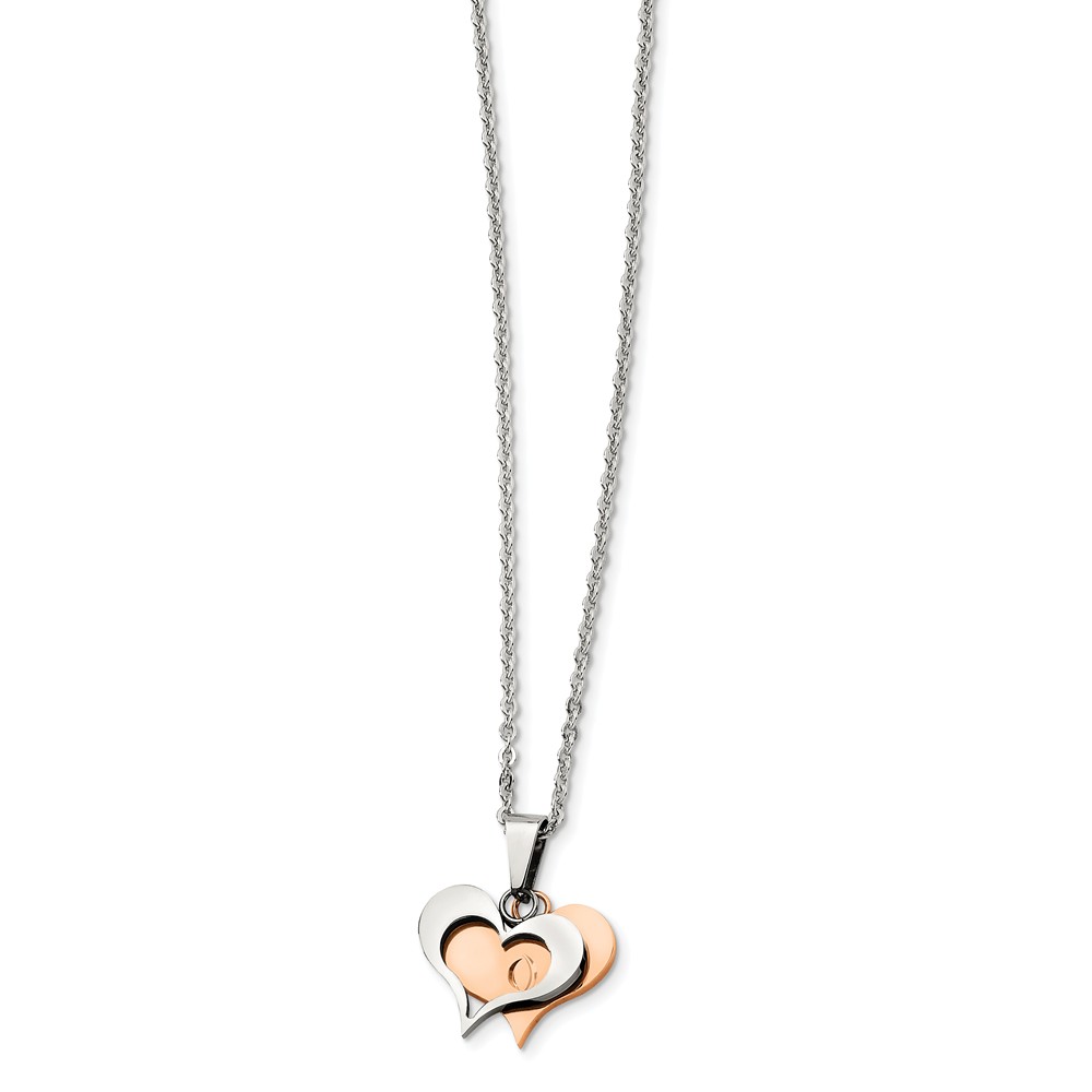 Stainless Steel and Rose Gold Tone Double Heart Necklace