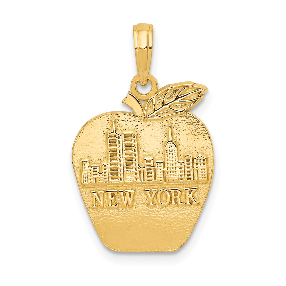 New York Skyline on Apple Pendant in 14k Yellow Gold