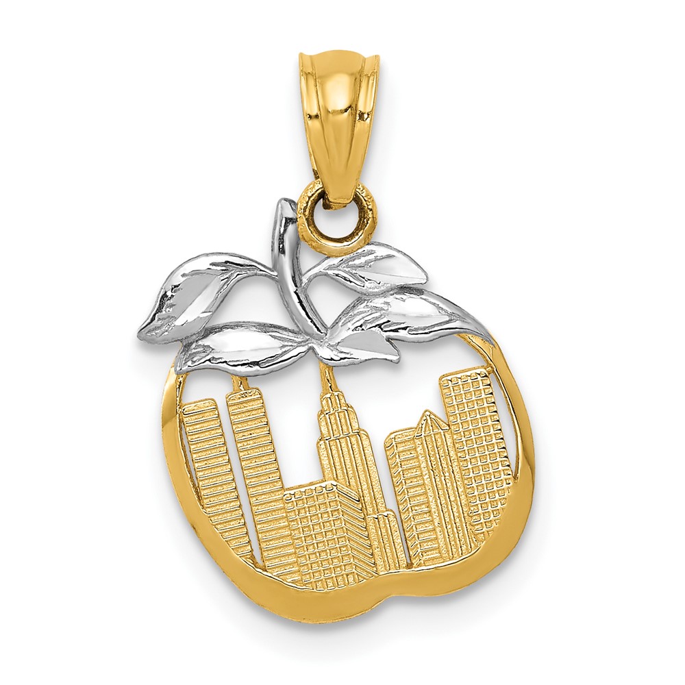 14k Yellow Gold and White Rhodium New York Skyline Apple Pendant