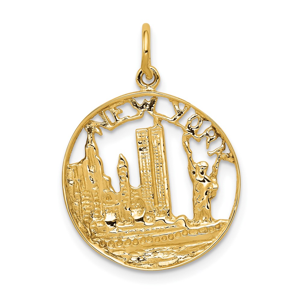 14k Yellow Gold New York Circle Charm, 18mm