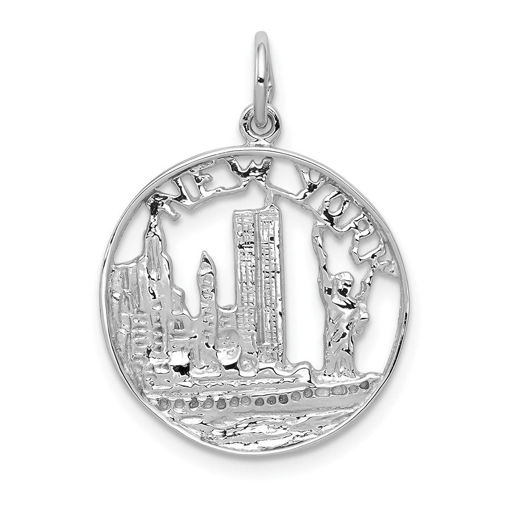 14k White Gold New York Circle Charm, 18mm