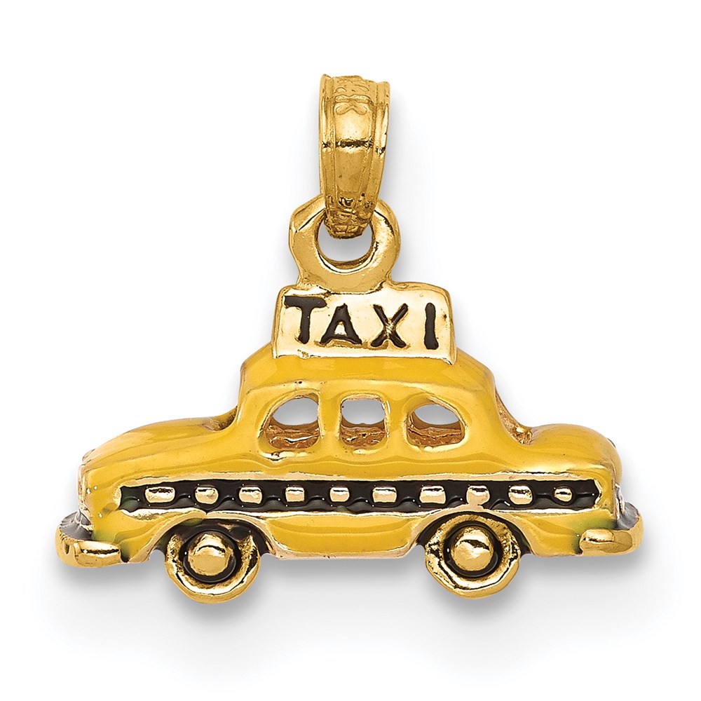 14k Yellow Gold 3D Yellow Enameled Taxi Pendant