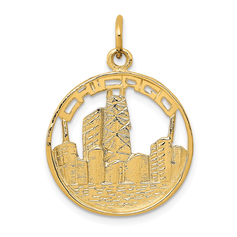 14k Yellow Gold Chicago Skyline Circle Charm