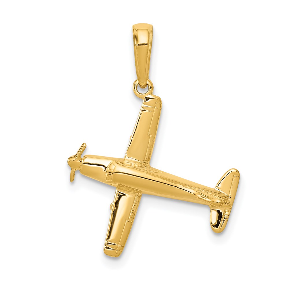 14k Yellow Gold 3D Low-Wing Airplane Pendant