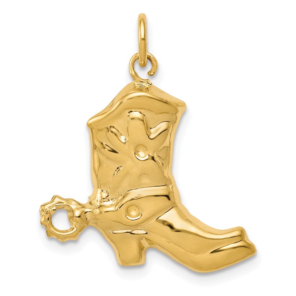 14k Yellow Gold Satin 2D Cowboy Boot Charm