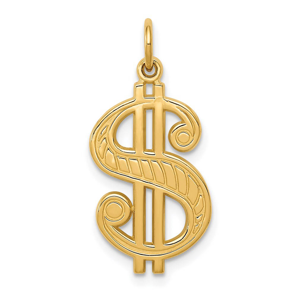 14k Yellow Gold Scroll Dollar Sign Charm Pendant