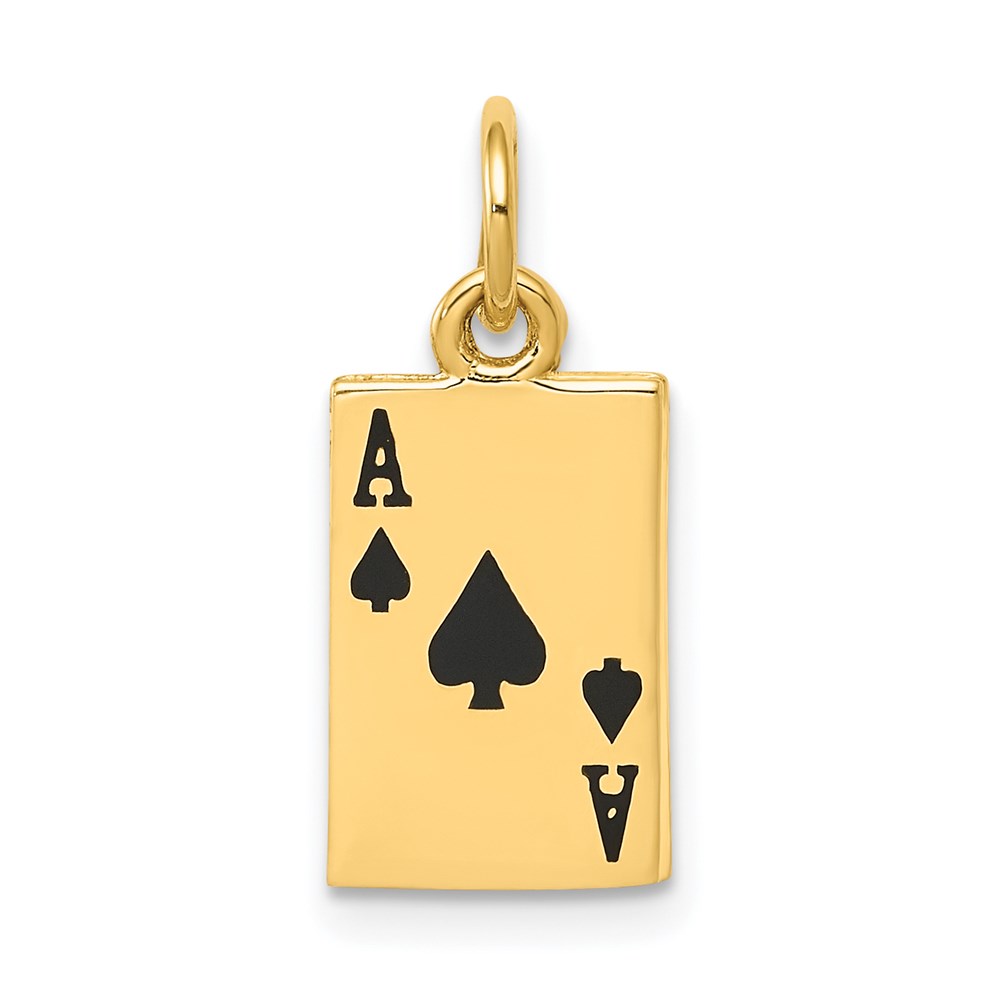 14k Yellow Gold Enameled Ace of Spades Card Charm