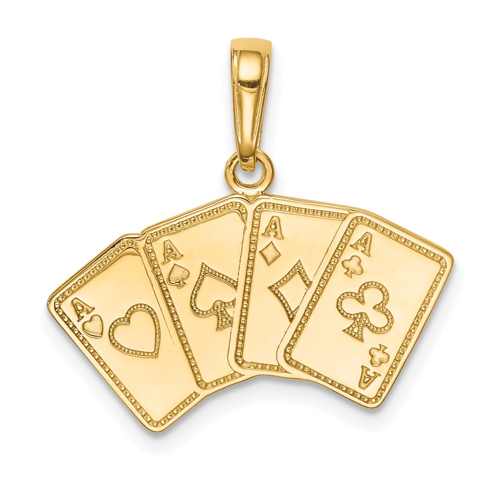 14k Yellow Gold Four of a Kind Aces Playing Cards Pendant