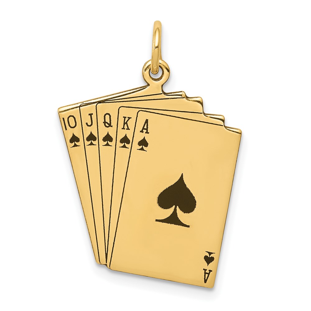 14k Yellow Gold and Enamel Royal Flush Playing Cards Charm