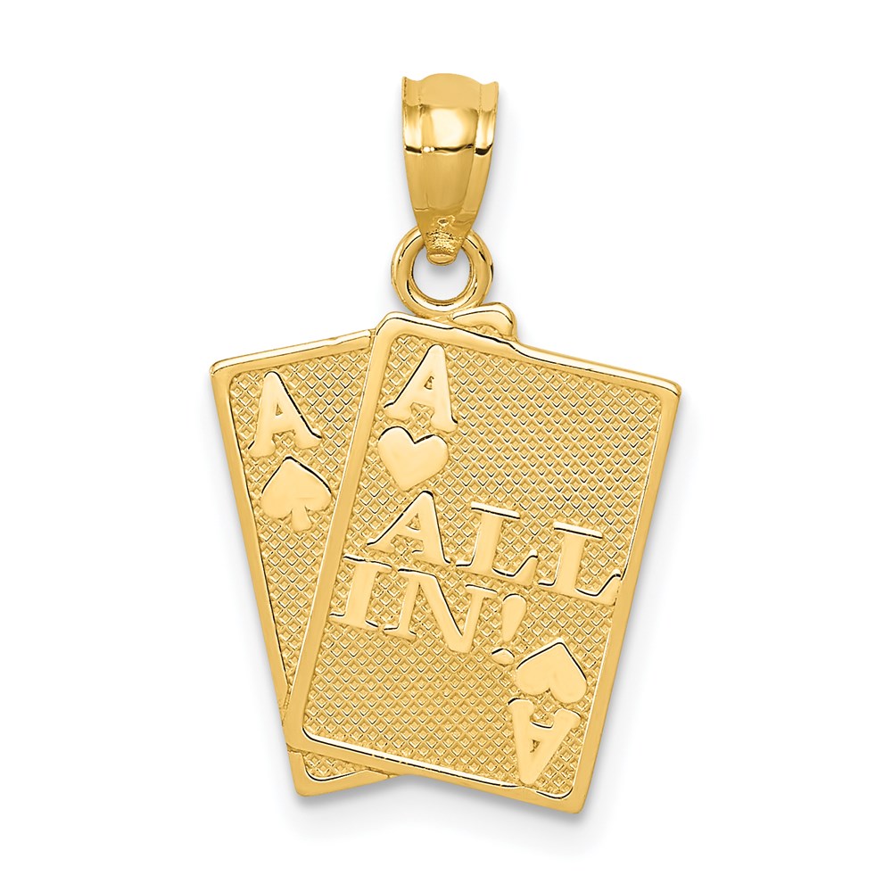 14k Yellow Gold All In! Ace Playing Cards Pendant