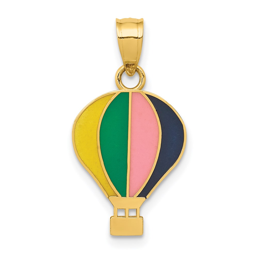 14k Yellow Gold and Enamel Multi-Colored Hot Air Balloon Pendant