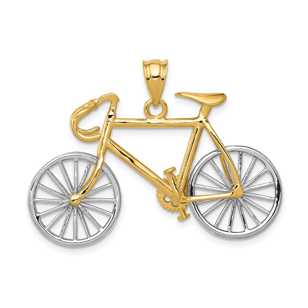 14k Two Tone Gold Large 3D Bicycle Pendant