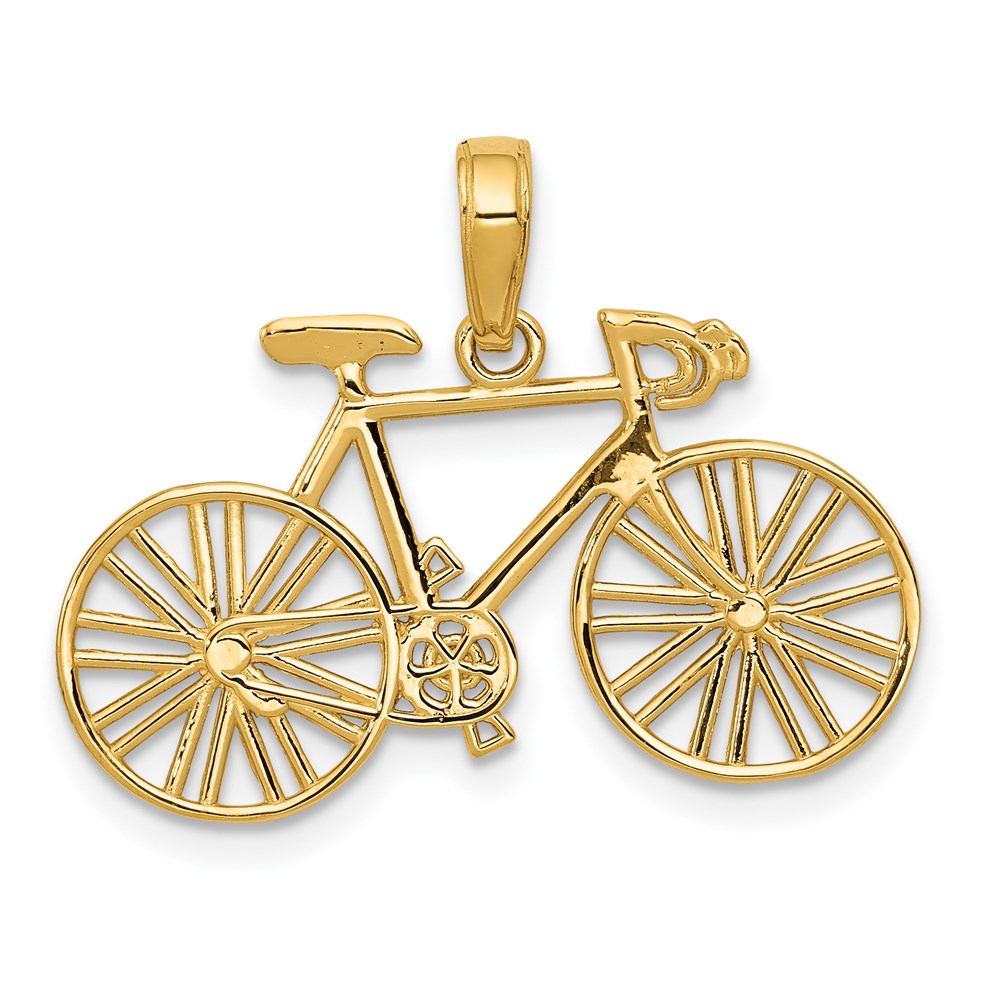 14k Yellow Gold Satin and Diamond Cut Bicycle Pendant