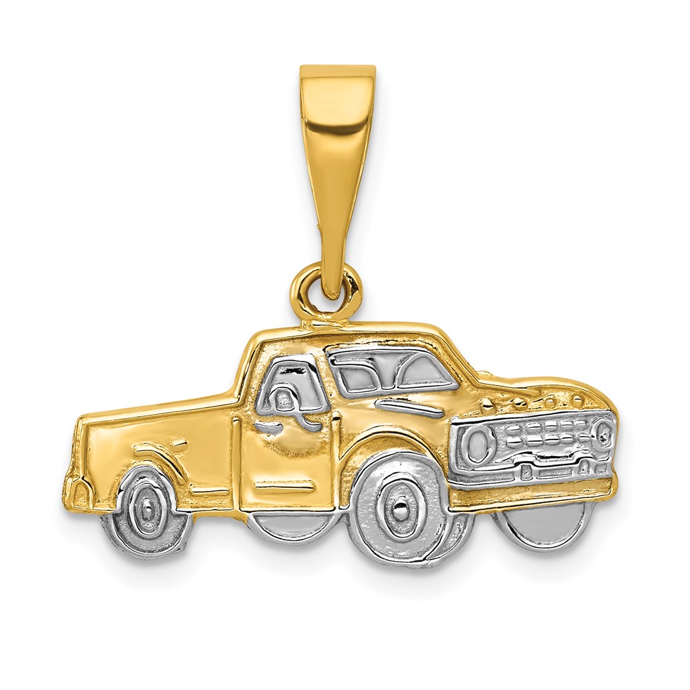 14k Yellow Gold and White Rhodium Pick-up Truck Pendant