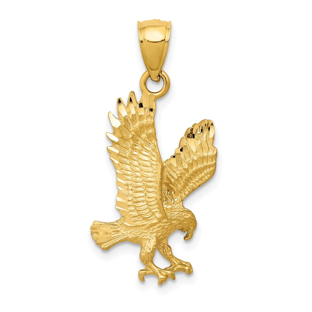 14k Yellow Gold Diamond Cut Flying Eagle Pendant