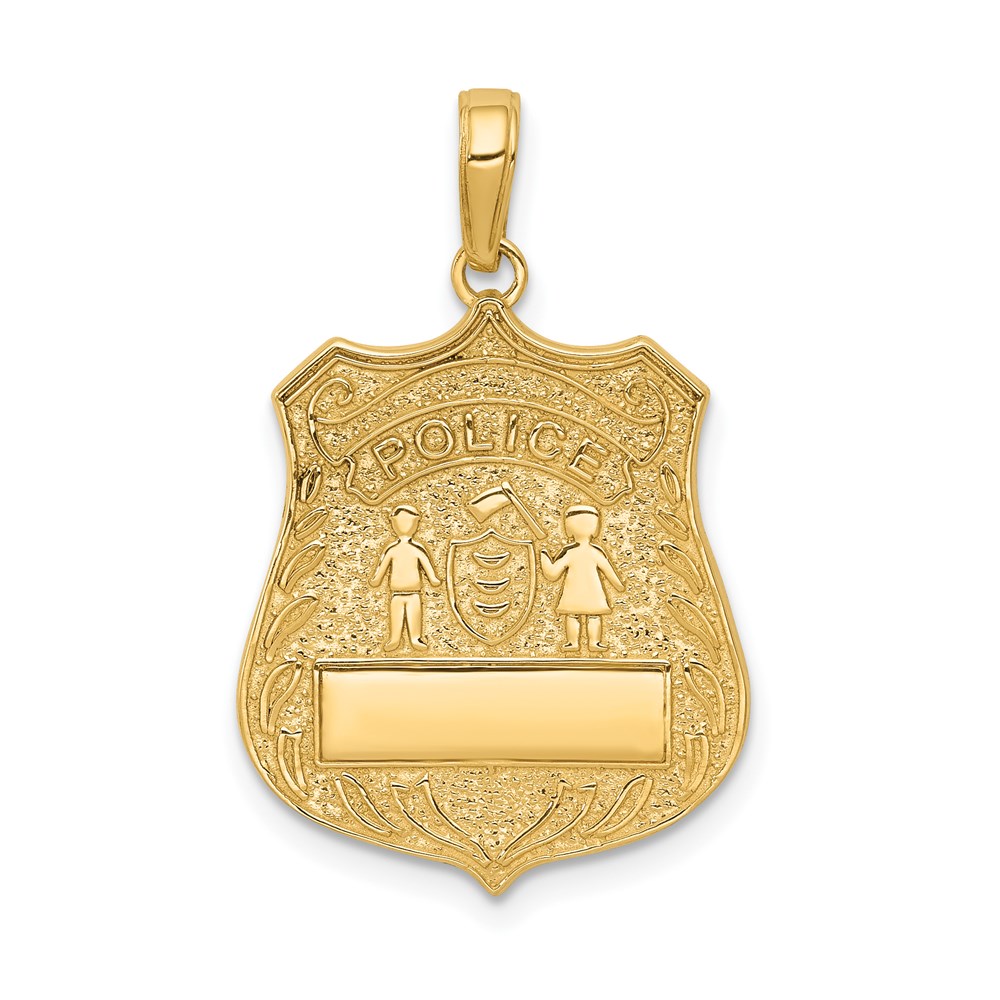 14k Yellow Gold Engravable Police Badge Pendant