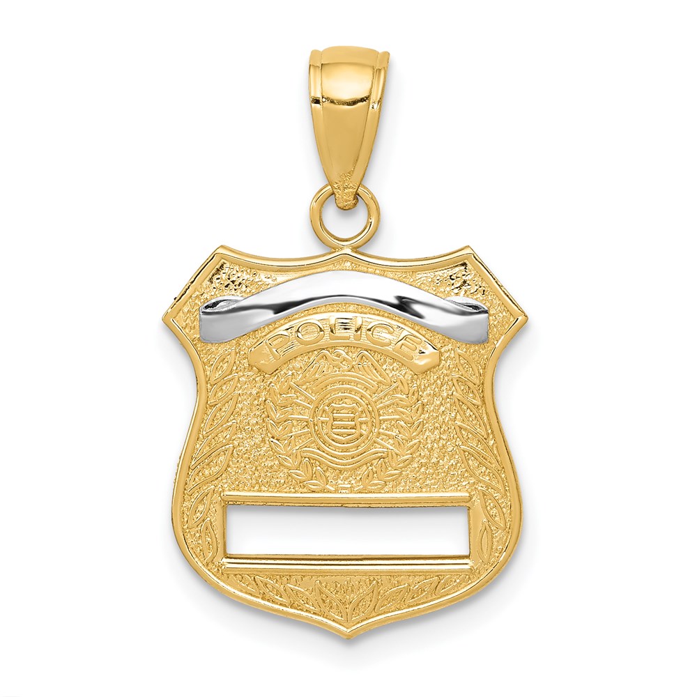 14k Yellow Gold and White Rhodium Two Tone Police Badge Pendant