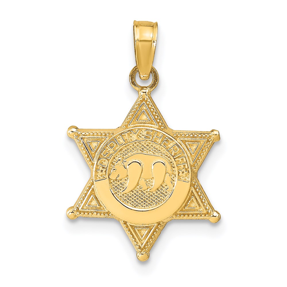 14k Yellow Gold Deputy Sheriff Badge with Bear Pendant