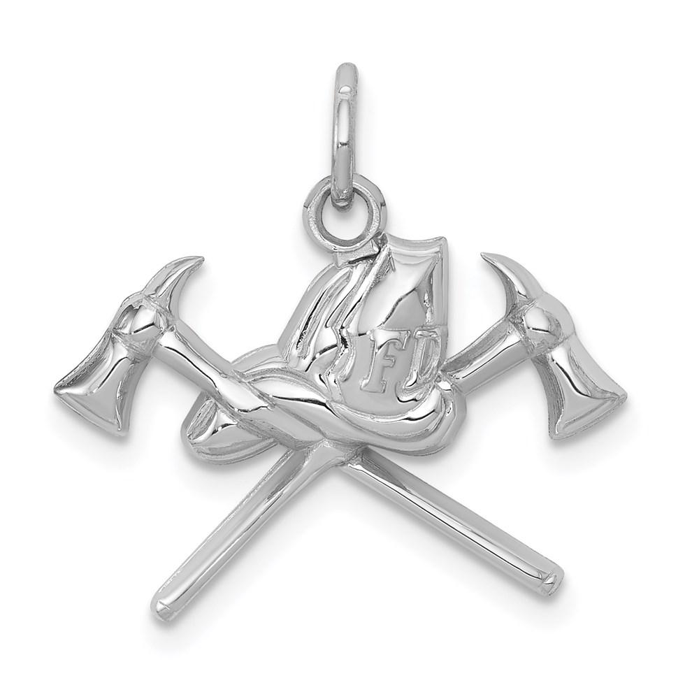 14k White Gold 2D Fire Department Insignia Charm