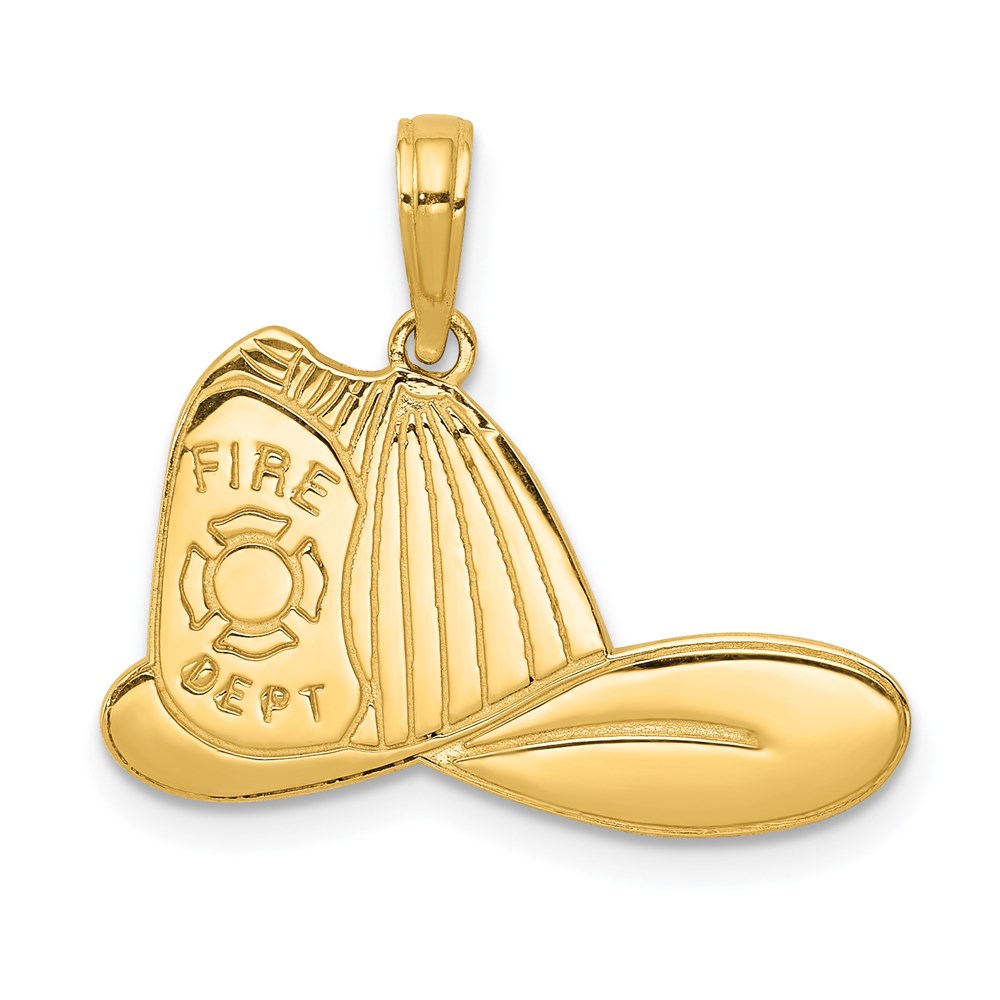 14k Yellow Gold Large Fire Dept. Hat Pendant