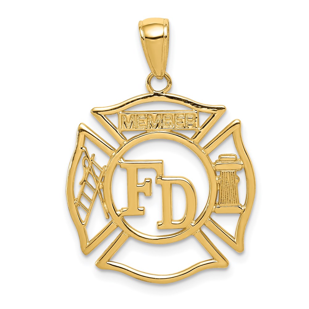 14k Yellow Gold Fire Department Member Shield Pendant