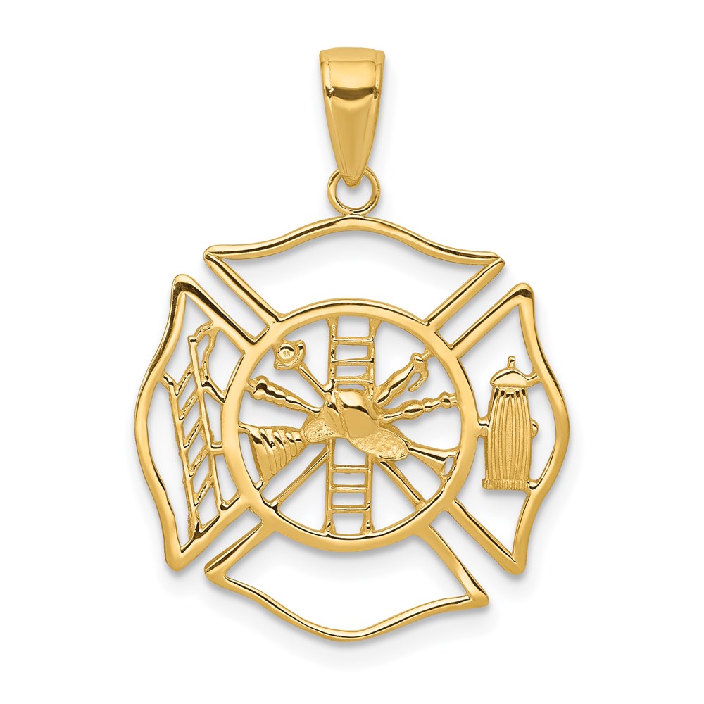 14k Yellow Gold Fireman Shield Pendant