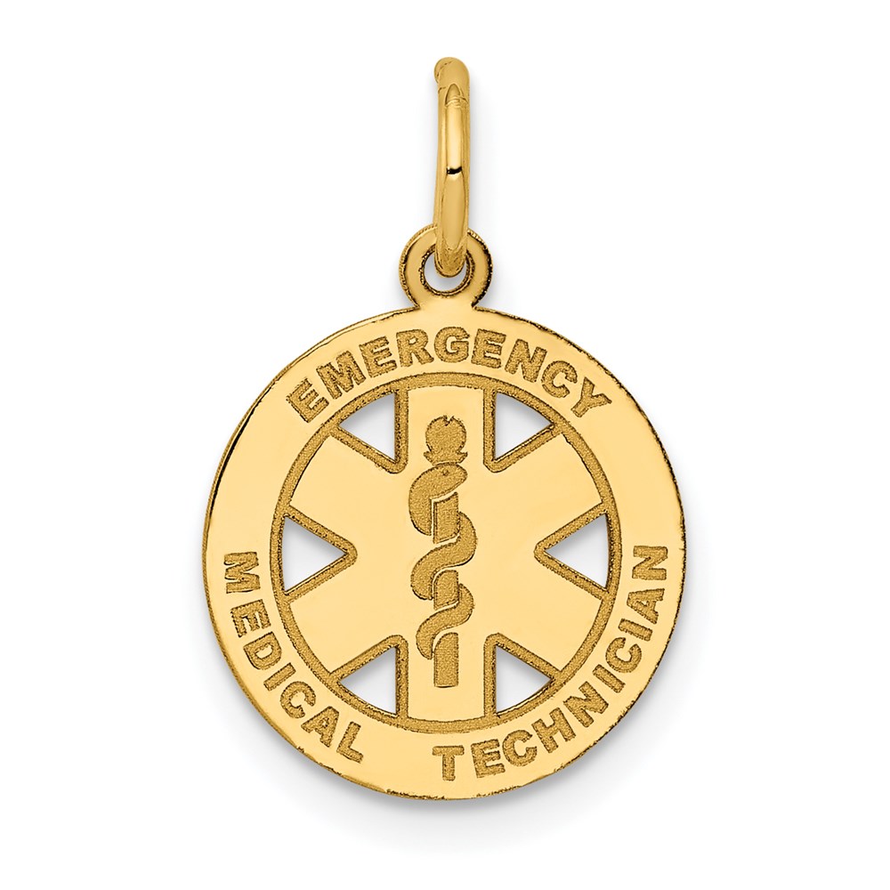 14k Yellow Gold Emergency Medical Technician Disk Charm, 13mm