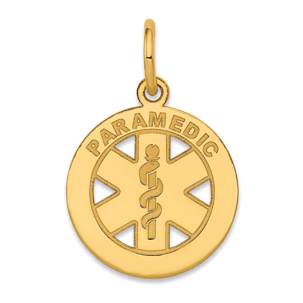 14k Yellow Gold Paramedic Medical Disk Charm, 13mm