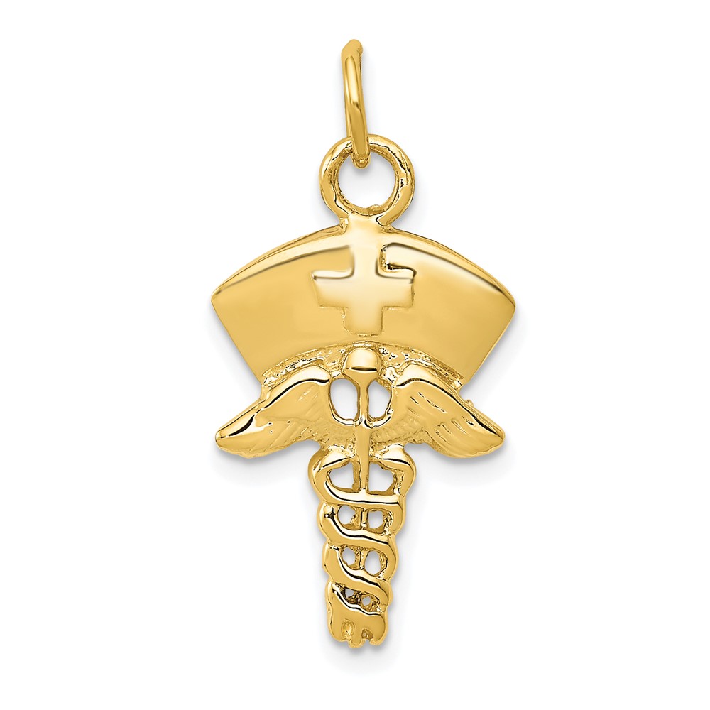 14k Yellow Gold Nurses Cap and Caduceus Charm Pendant