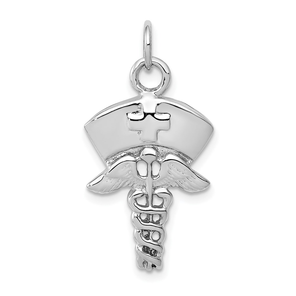 14k White Gold Nurses Cap and Caduceus Pendant