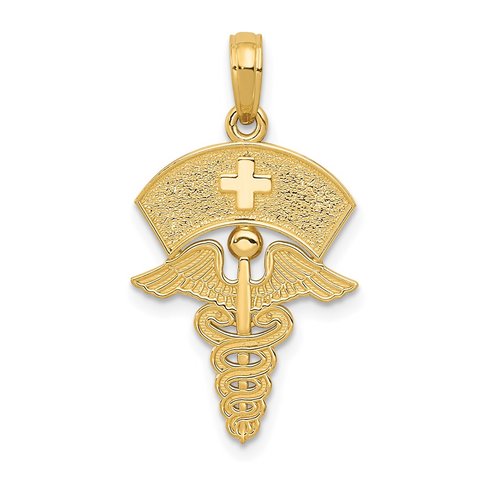 14k Yellow Gold Medical Caduceus with Nurses Cap Pendant