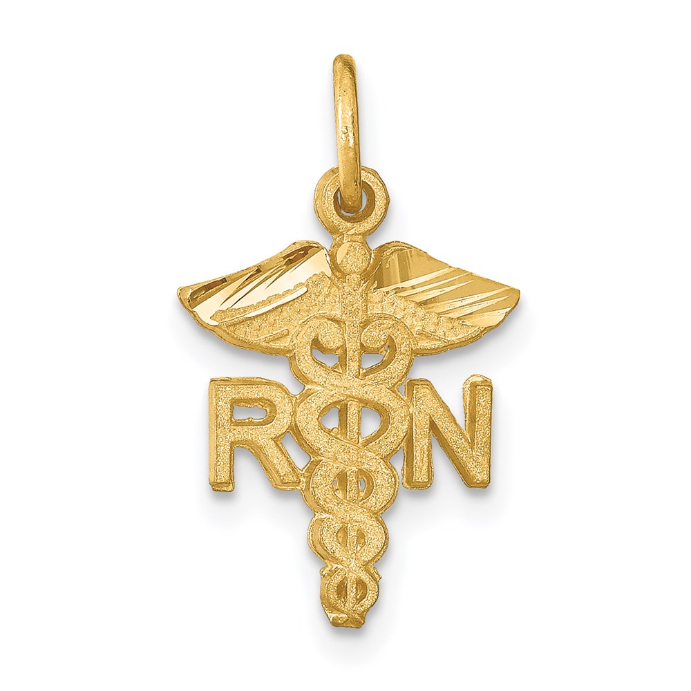 14k Yellow Gold Diamond Cut RN Caduceus Charm