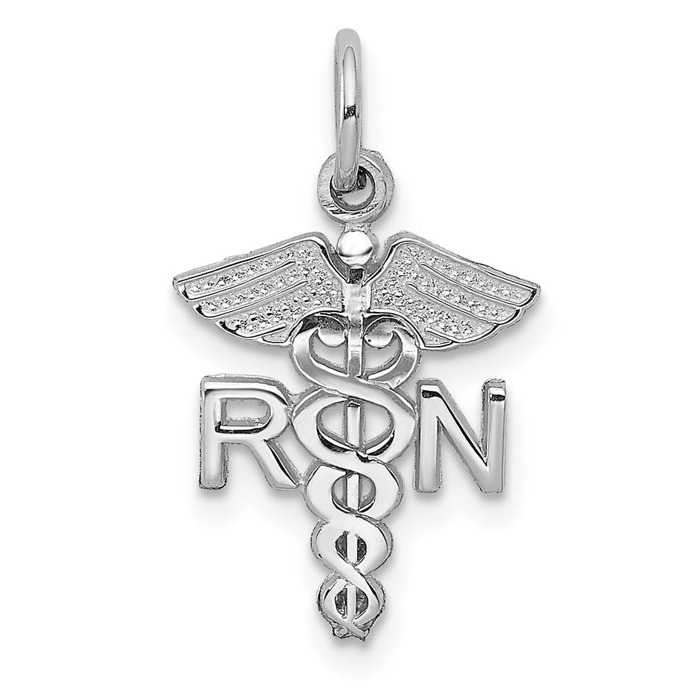 14k White Gold Small RN Caduceus Charm