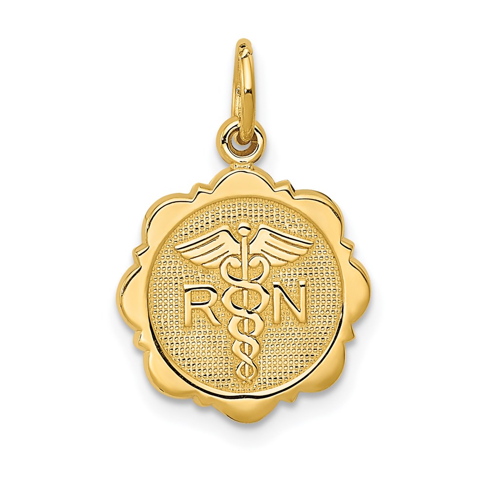 14k Yellow Gold Registered Nurse Disk Charm, 14mm