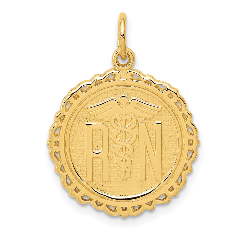 14k Yellow Gold Registered Nurse Disk Charm, 18mm