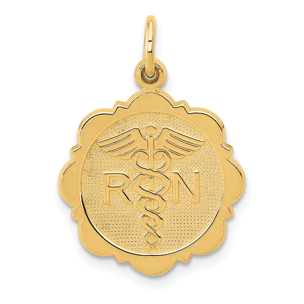 14k Yellow Gold Registered Nurse Disk Charm, 16mm