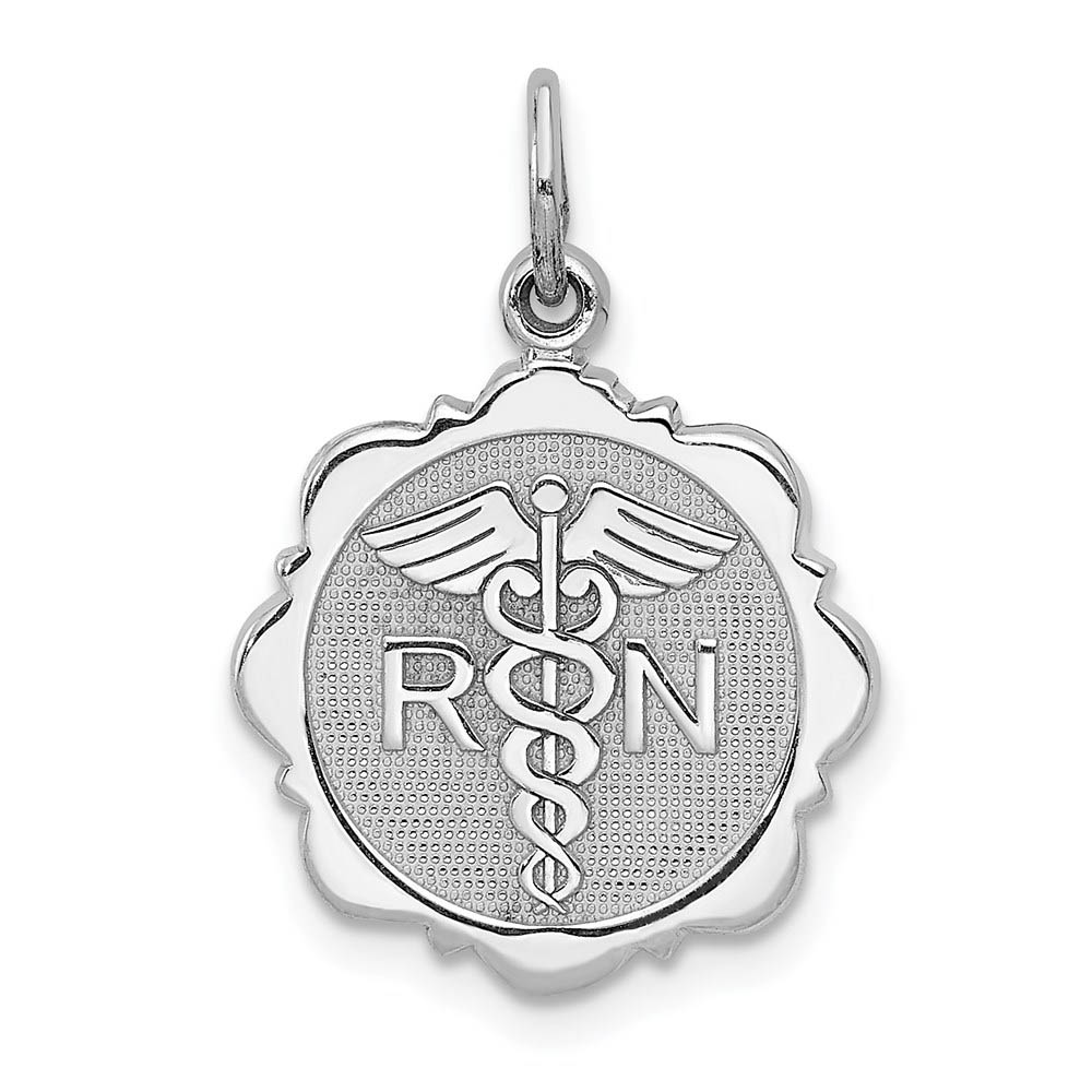 14k White Gold Registered Nurse Disk Charm, 16mm