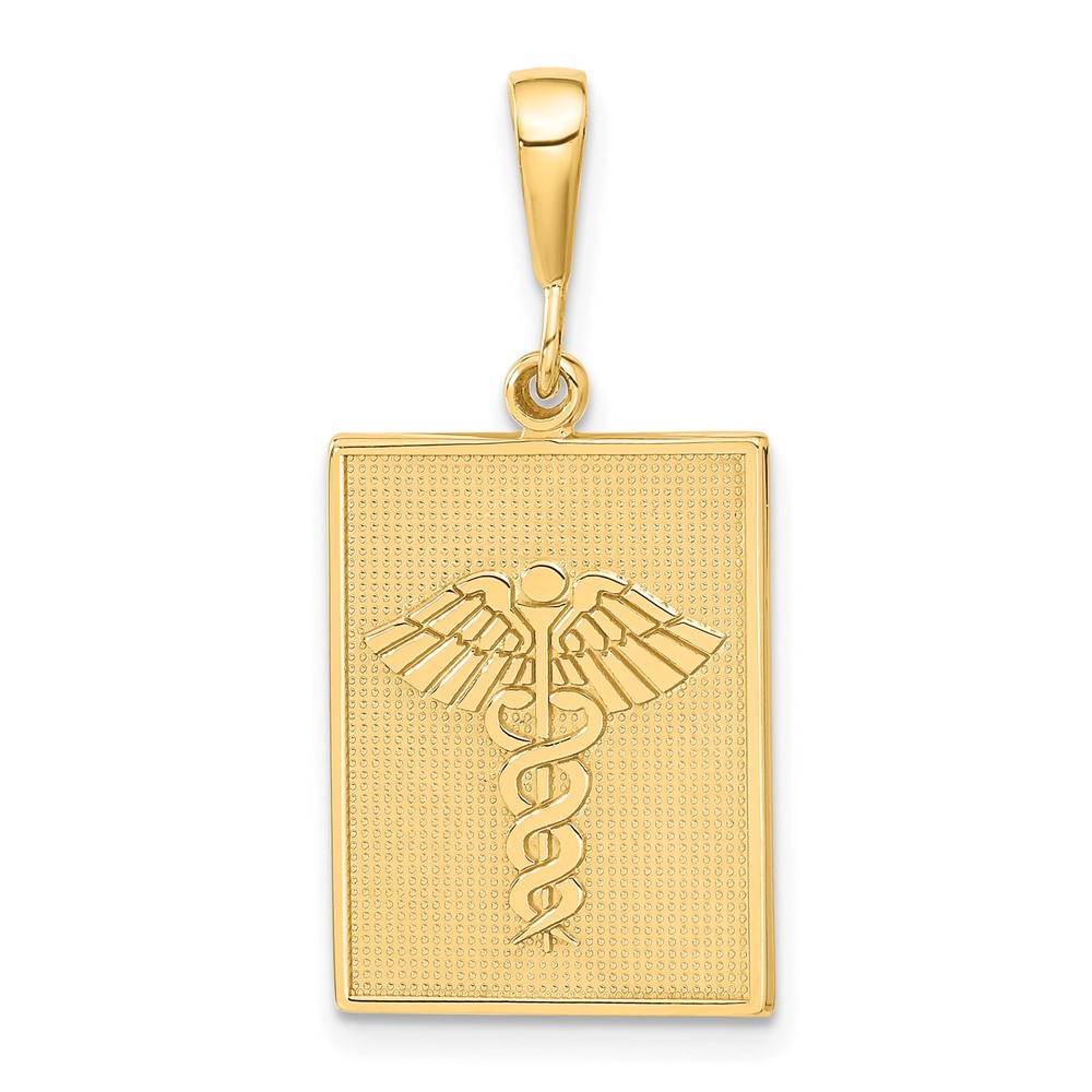 14k Yellow Gold Caduceus Rectangular Pendant