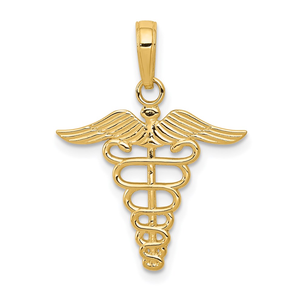 14k Yellow Gold Polished Caduceus Pendant