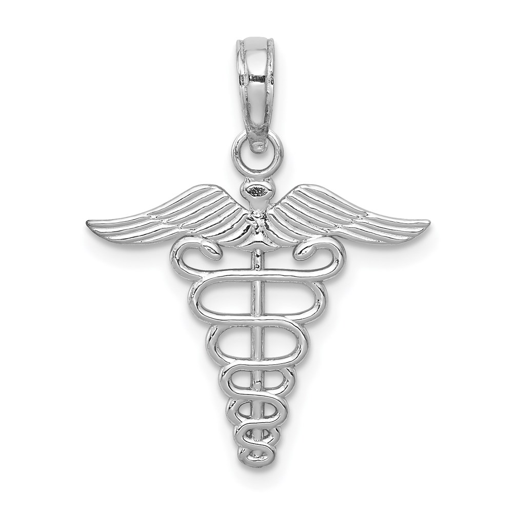 14k White Gold Polished Caduceus Pendant