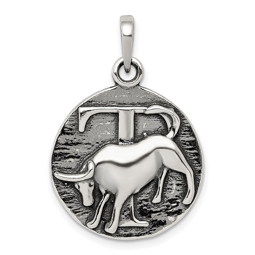 Sterling Silver Taurus the Bull Zodiac Embossed Circle Pendant