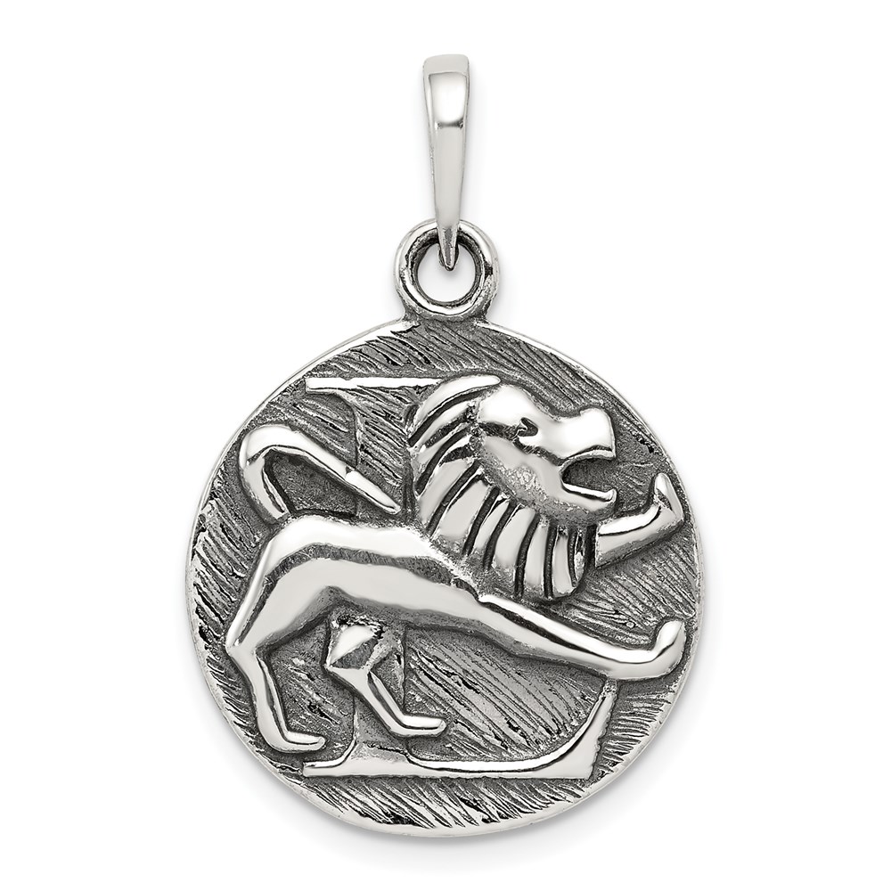 Sterling Silver Leo the Lion Zodiac Embossed Circle Pendant