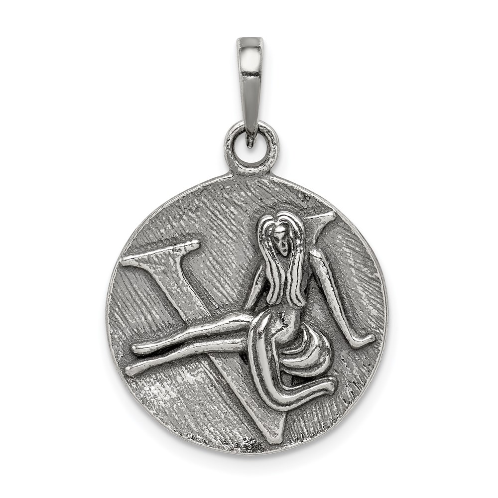 Sterling Silver Virgo the Virgin Zodiac Embossed Circle Pendant