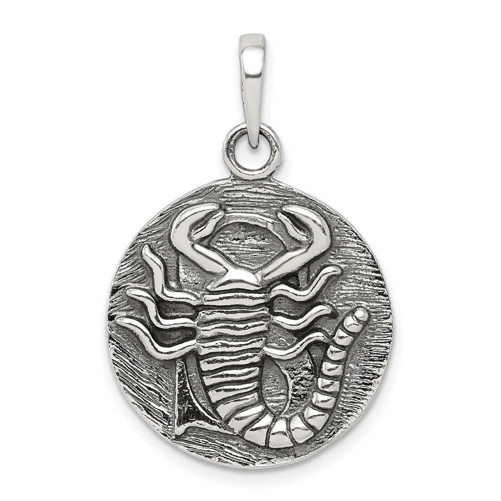 Sterling Silver Scorpio the Scorpion Zodiac Embossed Circle Pendant