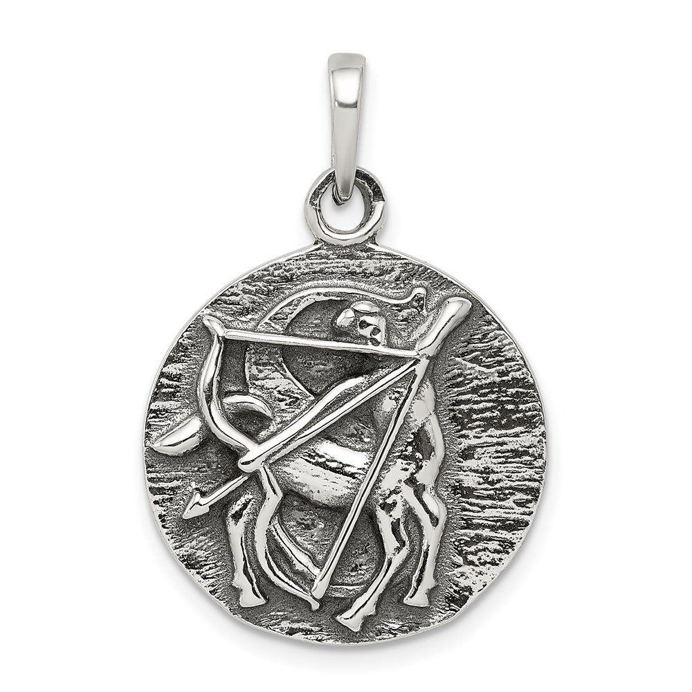 Sterling Silver Sagittarius the Archer Zodiac Circle Pendant