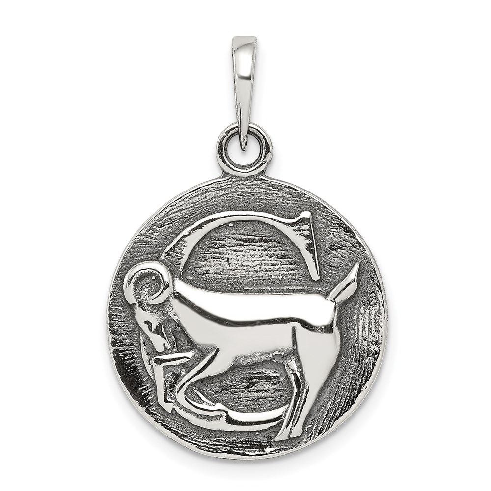 Sterling Silver Capricorn the Goat Zodiac Embossed Circle Pendant