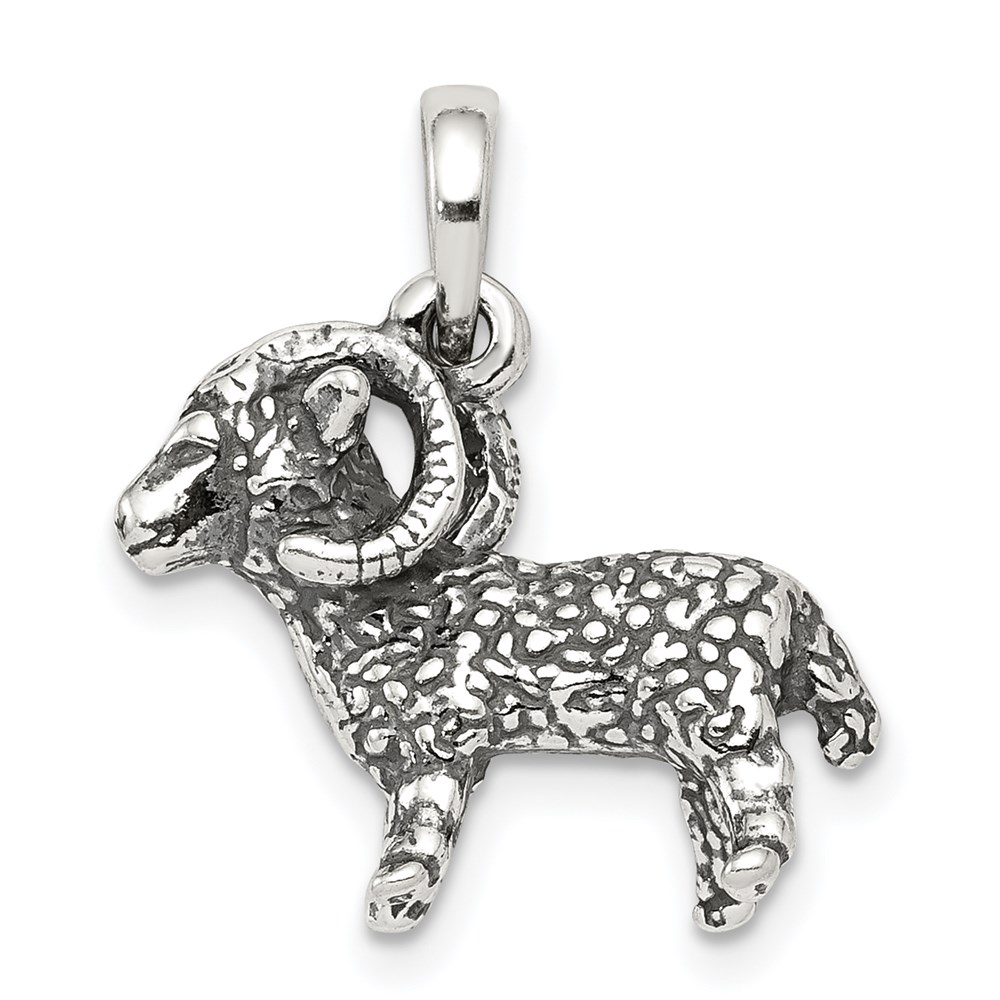 Sterling Silver Aries the Ram Zodiac 3D Antiqued Pendant