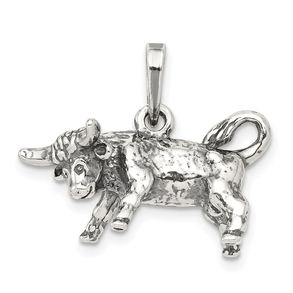 Sterling Silver Taurus the Bull Zodiac 3D Antiqued Pendant
