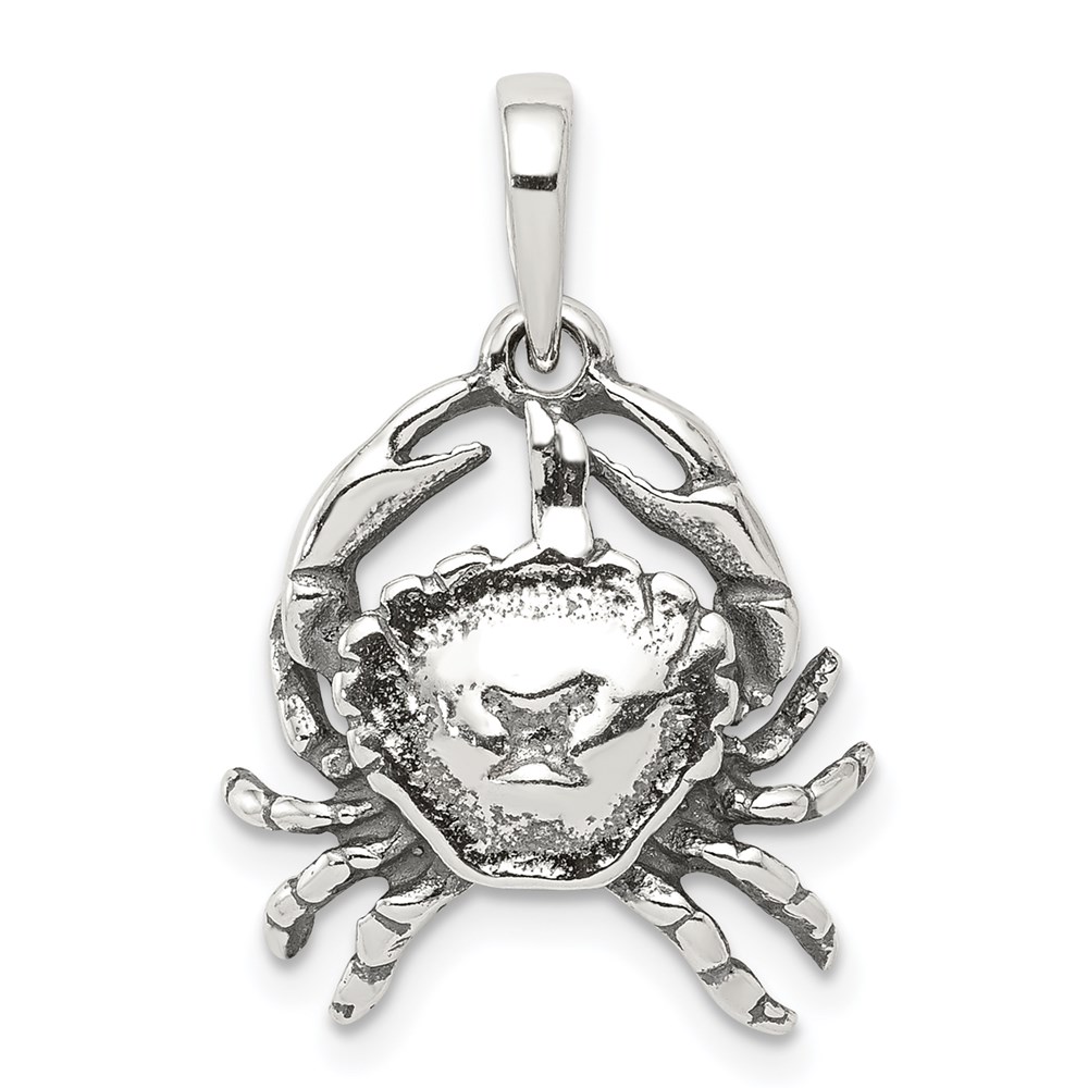 Sterling Silver Cancer the Crab Zodiac 3D Antiqued Pendant