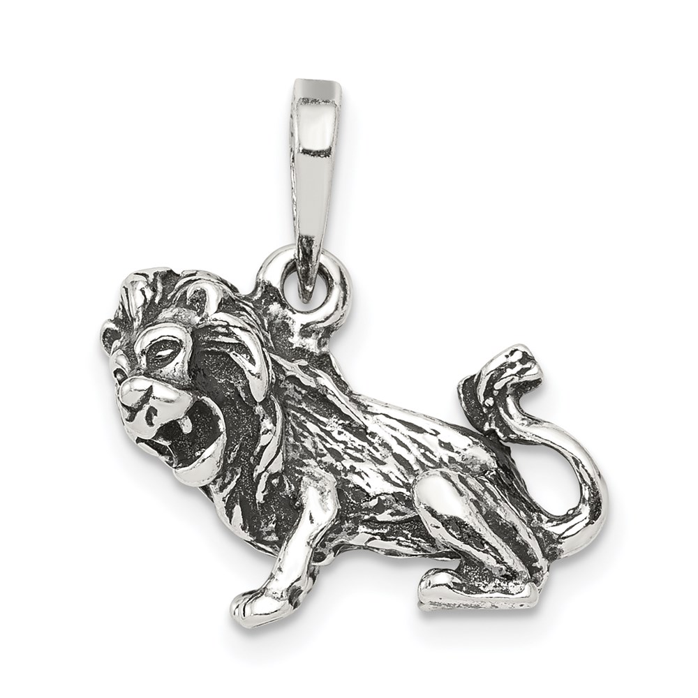 Sterling Silver Leo the Lion Zodiac 3D Antiqued Pendant